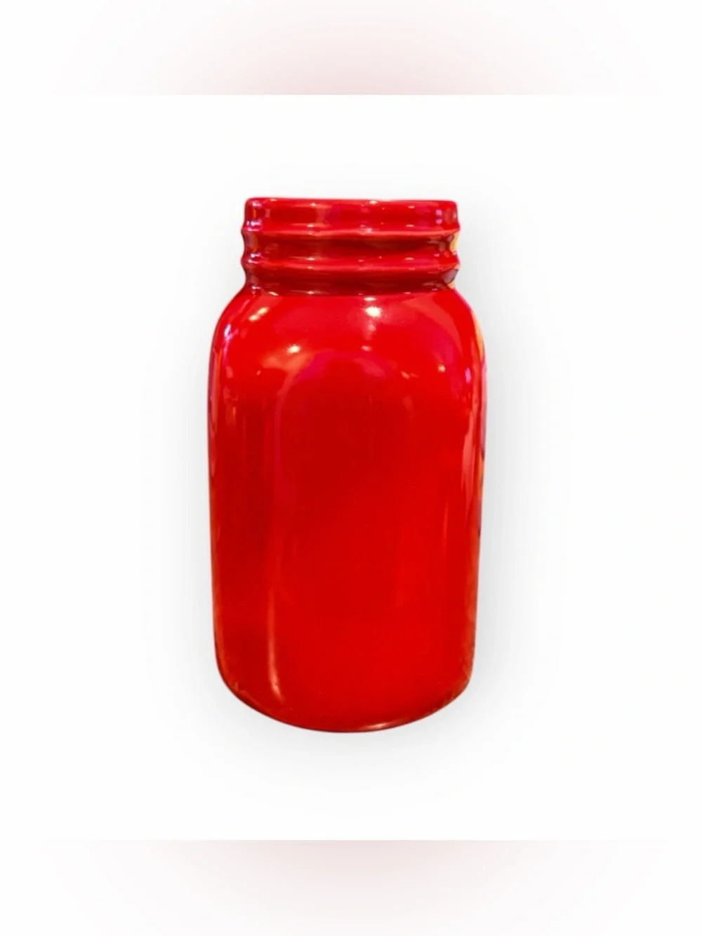 Red Ceramic Mason Jar Style Vase – Farmhouse Rustic Decor